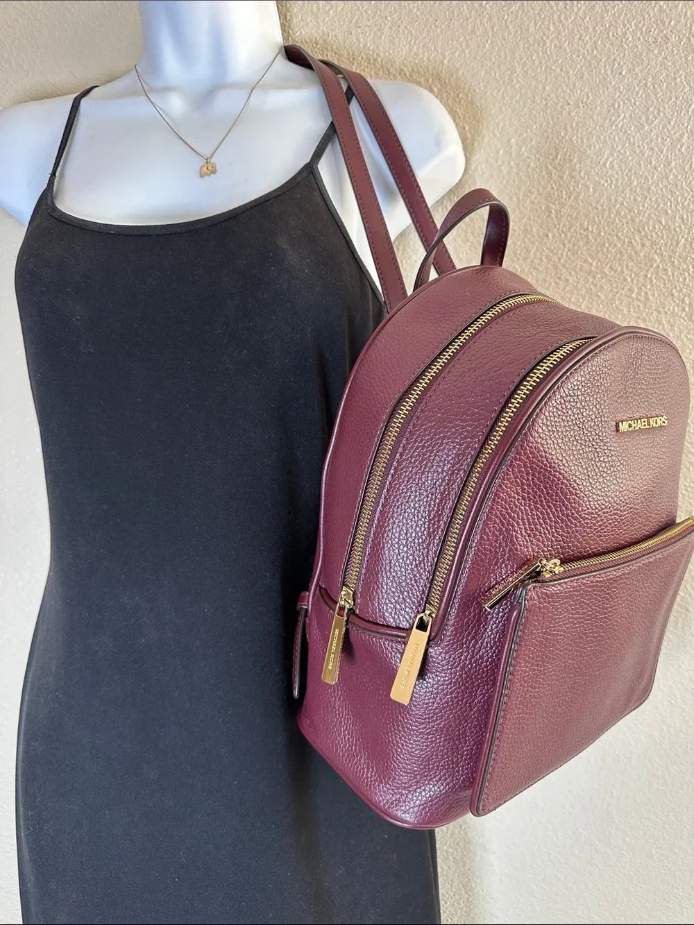 NWT Michael Kors Adina Merlot Leather MD Backpack with Gold Hardware - Picture 3 of 14